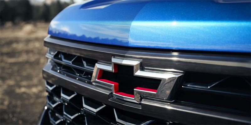 Blue 2026 Chevy Silverado in it's front profile
