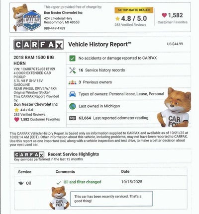 2018 RAM 1500 Big Horn Quad Cab 4x4 6'4" Box