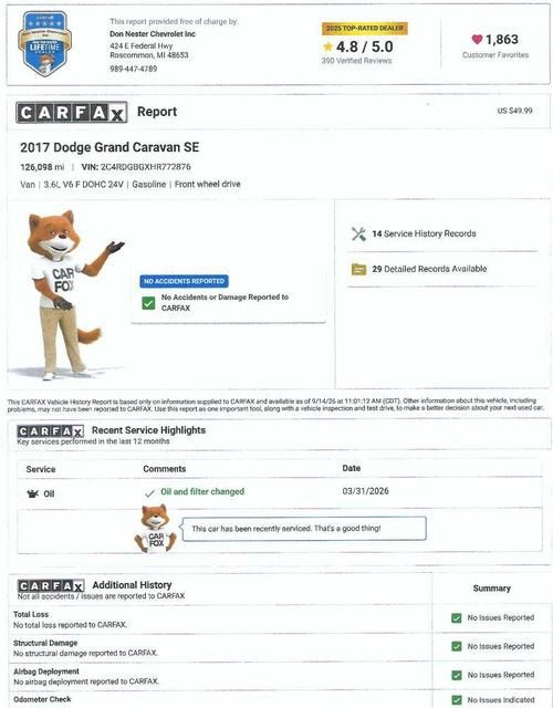 2017 Dodge Grand Caravan SE