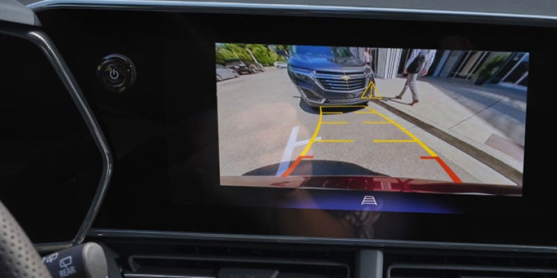 Close-up of the 2025 Chevy Trax reverse camera display showing the backup view on the infotainment screen.